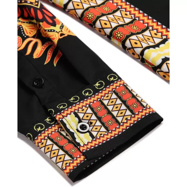 COOFANDY Men's African Dashiki Print Shirt Long Sleeve Button Down Shirt Bright Color Tribal Top Shirt