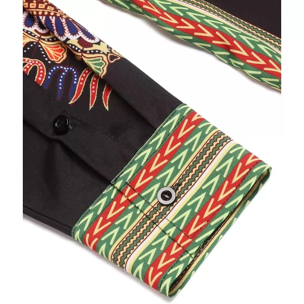 COOFANDY Men's African Dashiki Print Shirt Long Sleeve Button Down Shirt Bright Color Tribal Top Shirt