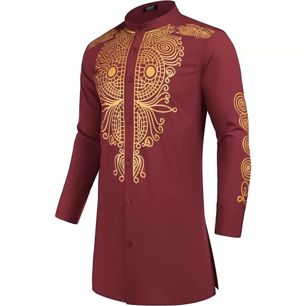 COOFANDY Men's African Dashiki Print Shirt Long Sleeve Button Down Shirt Bright Color Tribal Top Shirt