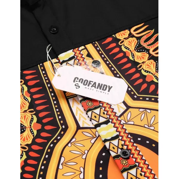 COOFANDY Men's African Dashiki Print Shirt Long Sleeve Button Down Shirt Bright Color Tribal Top Shirt