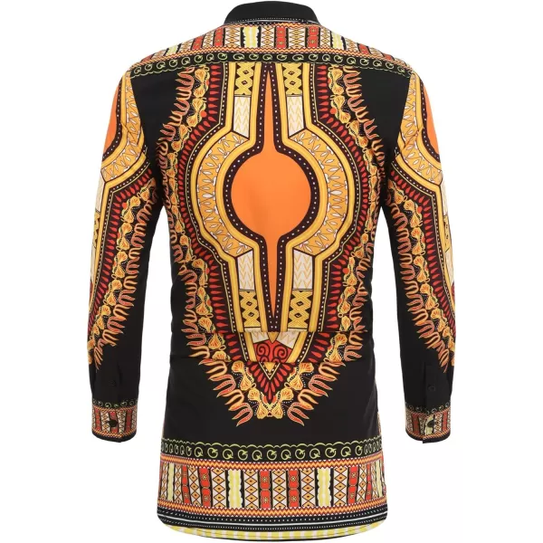 COOFANDY Men's African Dashiki Print Shirt Long Sleeve Button Down Shirt Bright Color Tribal Top Shirt