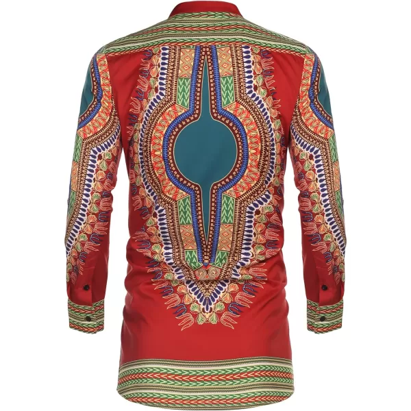 COOFANDY Men's African Dashiki Print Shirt Long Sleeve Button Down Shirt Bright Color Tribal Top Shirt