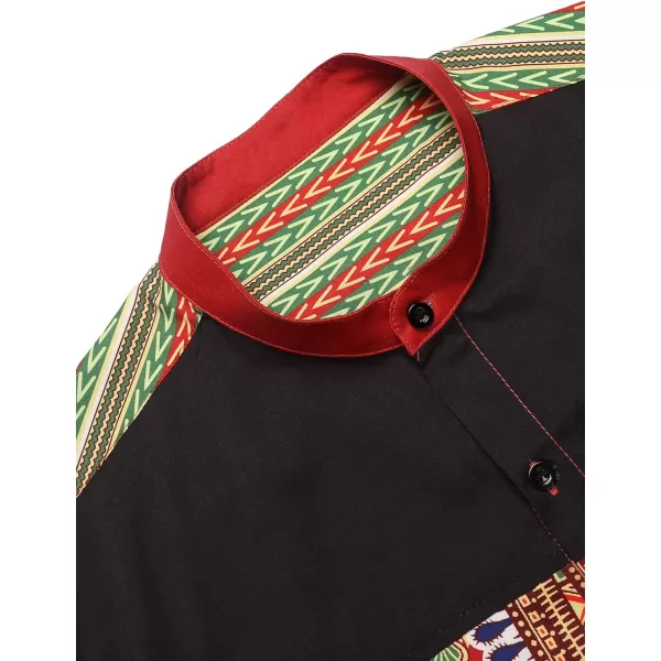 COOFANDY Men's African Dashiki Print Shirt Long Sleeve Button Down Shirt Bright Color Tribal Top Shirt