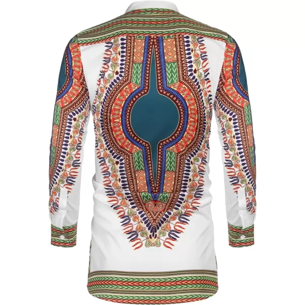 COOFANDY Men's African Dashiki Print Shirt Long Sleeve Button Down Shirt Bright Color Tribal Top Shirt