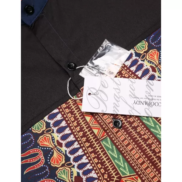 COOFANDY Men's African Dashiki Print Shirt Long Sleeve Button Down Shirt Bright Color Tribal Top Shirt