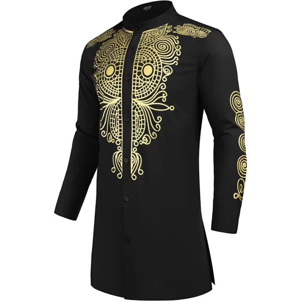 COOFANDY Men's African Dashiki Print Shirt Long Sleeve Button Down Shirt Bright Color Tribal Top Shirt