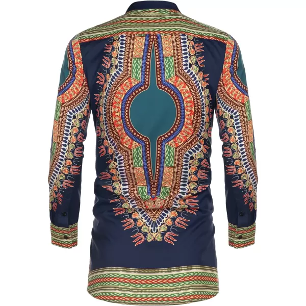 COOFANDY Men's African Dashiki Print Shirt Long Sleeve Button Down Shirt Bright Color Tribal Top Shirt