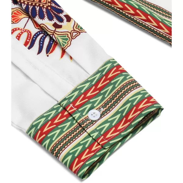 COOFANDY Men's African Dashiki Print Shirt Long Sleeve Button Down Shirt Bright Color Tribal Top Shirt