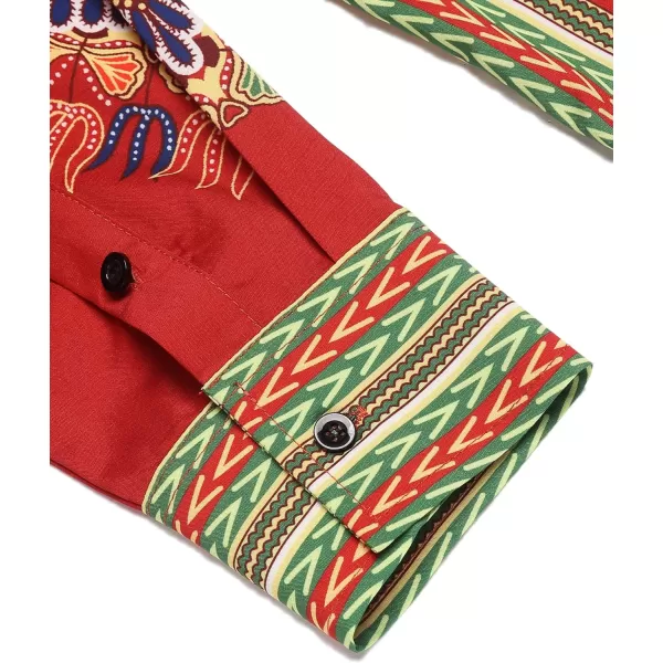 COOFANDY Men's African Dashiki Print Shirt Long Sleeve Button Down Shirt Bright Color Tribal Top Shirt