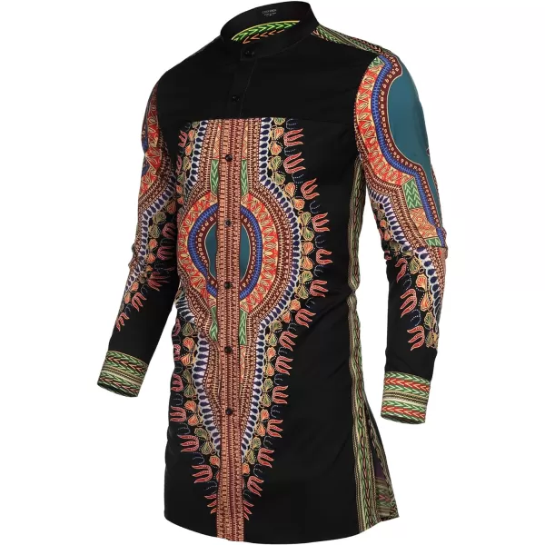 COOFANDY Men's African Dashiki Print Shirt Long Sleeve Button Down Shirt Bright Color Tribal Top Shirt