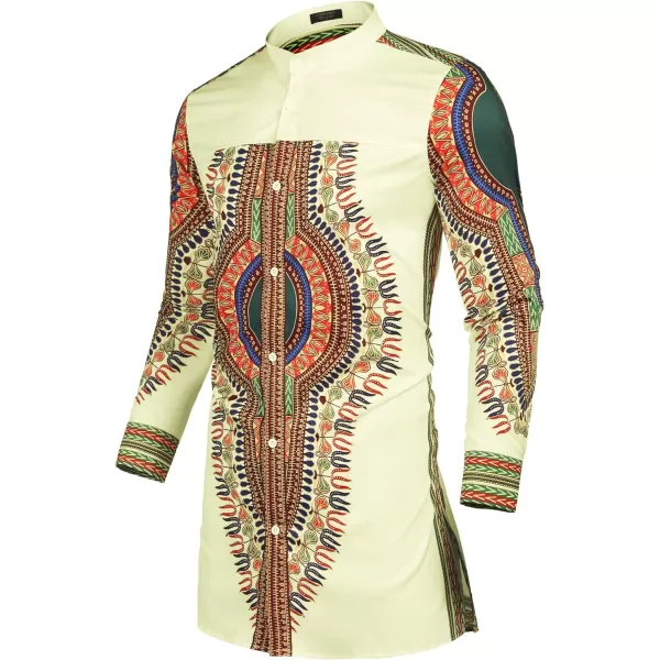 COOFANDY Men's African Dashiki Print Shirt Long Sleeve Button Down Shirt Bright Color Tribal Top Shirt
