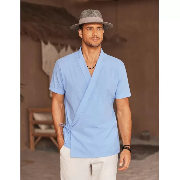COOFANDY Men's Beach Kimono Shirt Cardigan Jacket Light Linen Short Sleeve Open Front Casual Shirts