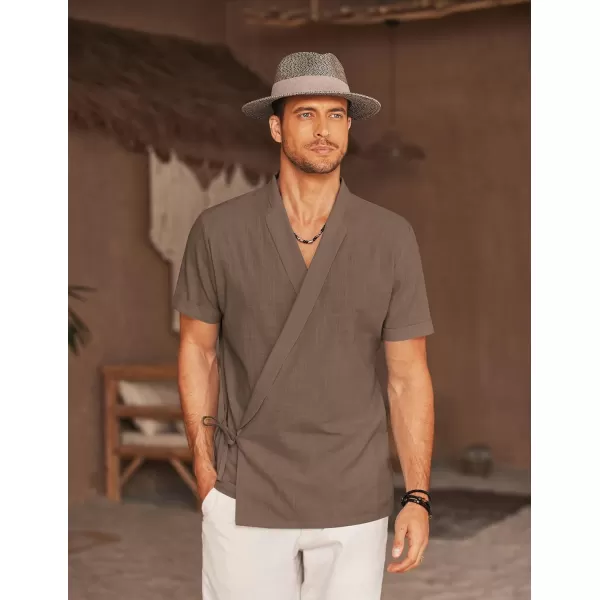 COOFANDY Men's Beach Kimono Shirt Cardigan Jacket Light Linen Short Sleeve Open Front Casual Shirts