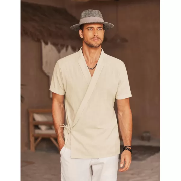 COOFANDY Men's Beach Kimono Shirt Cardigan Jacket Light Linen Short Sleeve Open Front Casual Shirts