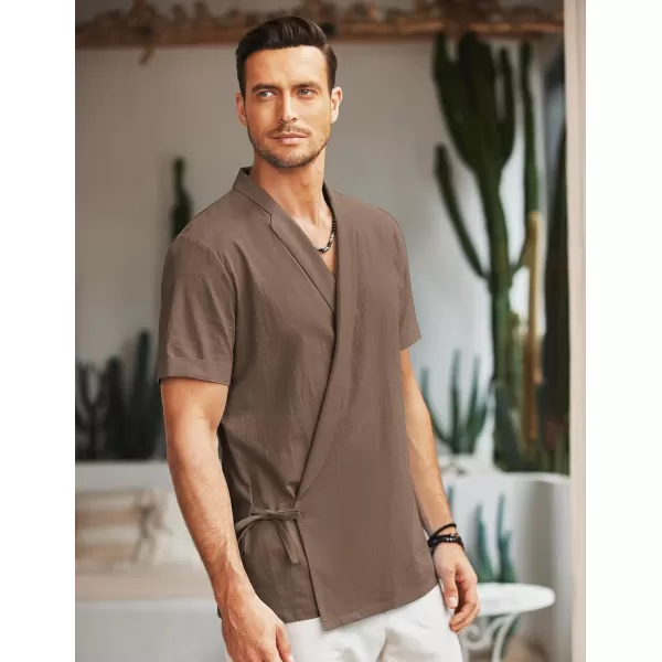 COOFANDY Men's Beach Kimono Shirt Cardigan Jacket Light Linen Short Sleeve Open Front Casual Shirts