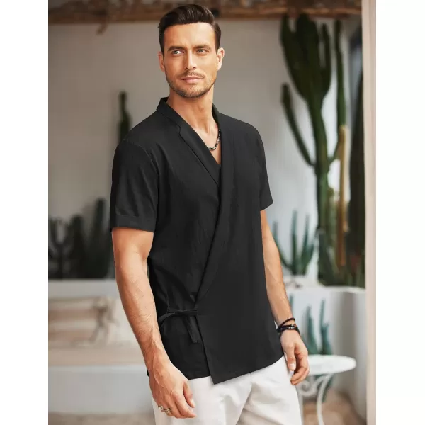 COOFANDY Men's Beach Kimono Shirt Cardigan Jacket Light Linen Short Sleeve Open Front Casual Shirts