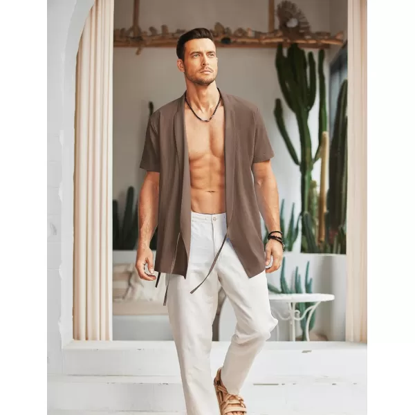 COOFANDY Men's Beach Kimono Shirt Cardigan Jacket Light Linen Short Sleeve Open Front Casual Shirts