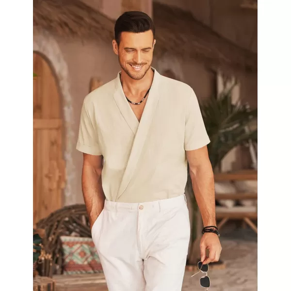 COOFANDY Men's Beach Kimono Shirt Cardigan Jacket Light Linen Short Sleeve Open Front Casual Shirts