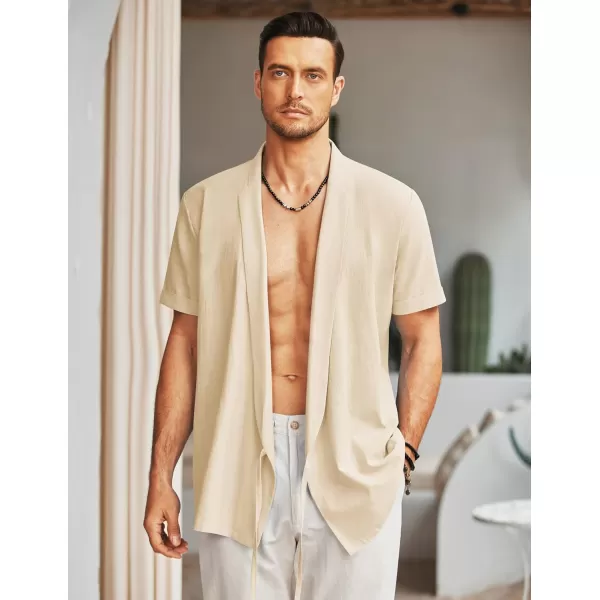 COOFANDY Men's Beach Kimono Shirt Cardigan Jacket Light Linen Short Sleeve Open Front Casual Shirts