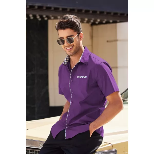 COOFANDY Men's Button Down Shirts Short Sleeve Fashion Dress Shirts Contrast Button Up Shirt