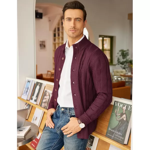 COOFANDY Men's Cardigan Sweater Slim Fit Stand Collar Cardigan Casual Cable Knitted Button Down Sweater with Pockets
