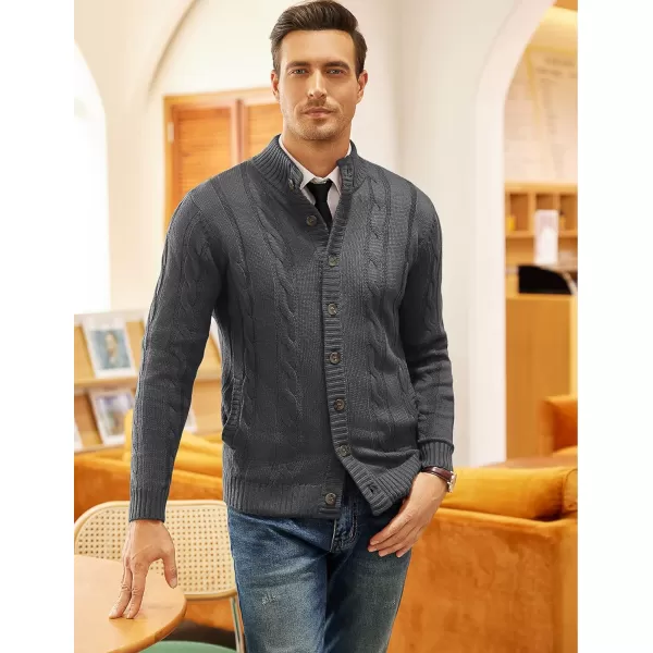 COOFANDY Men's Cardigan Sweater Slim Fit Stand Collar Cardigan Casual Cable Knitted Button Down Sweater with Pockets
