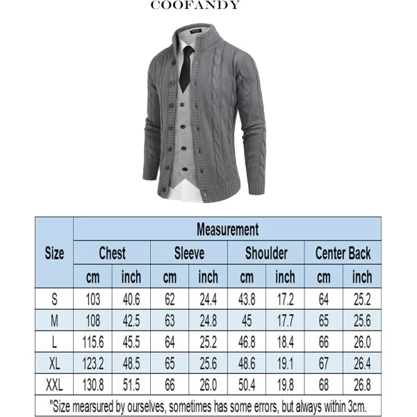 COOFANDY Men's Cardigan Sweater Slim Fit Stand Collar Cardigan Casual Cable Knitted Button Down Sweater with Pockets