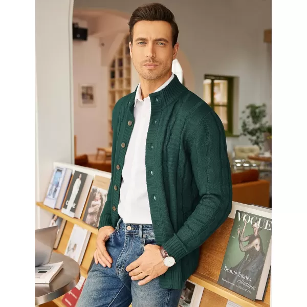 COOFANDY Men's Cardigan Sweater Slim Fit Stand Collar Cardigan Casual Cable Knitted Button Down Sweater with Pockets