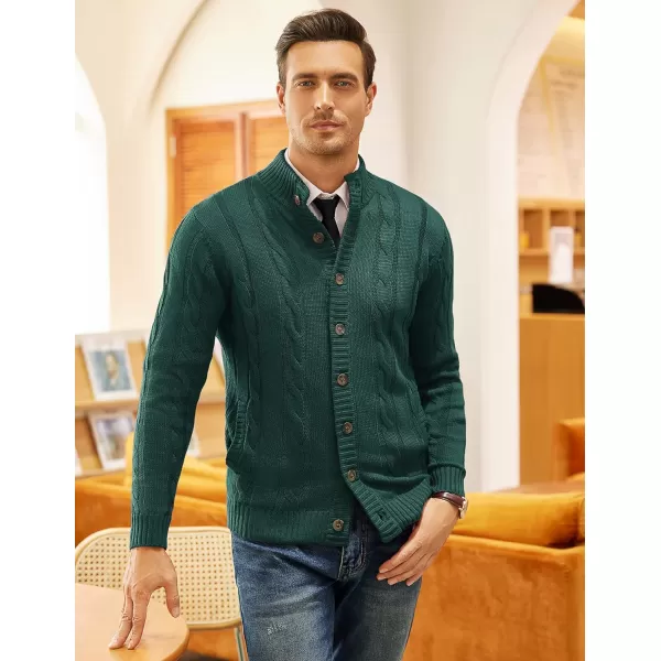 COOFANDY Men's Cardigan Sweater Slim Fit Stand Collar Cardigan Casual Cable Knitted Button Down Sweater with Pockets