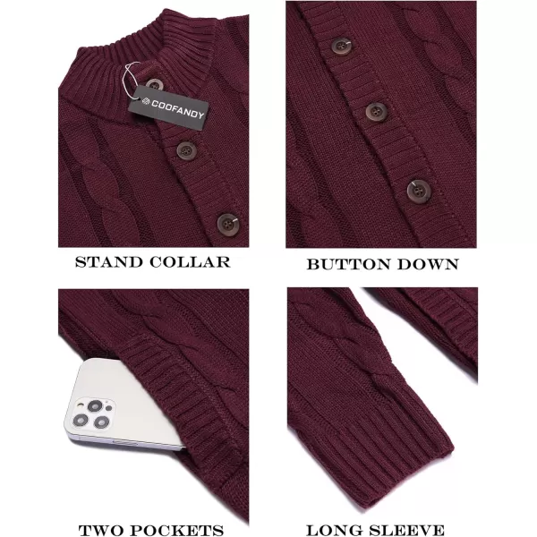 COOFANDY Men's Cardigan Sweater Slim Fit Stand Collar Cardigan Casual Cable Knitted Button Down Sweater with Pockets