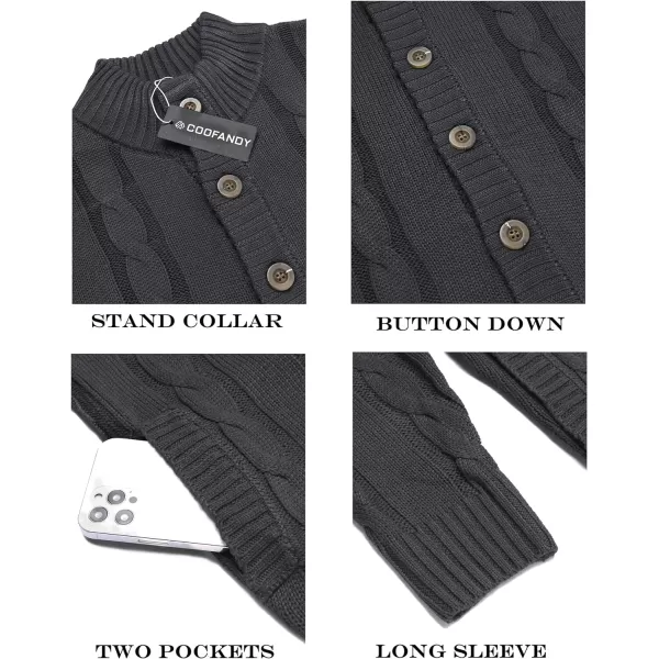 COOFANDY Men's Cardigan Sweater Slim Fit Stand Collar Cardigan Casual Cable Knitted Button Down Sweater with Pockets