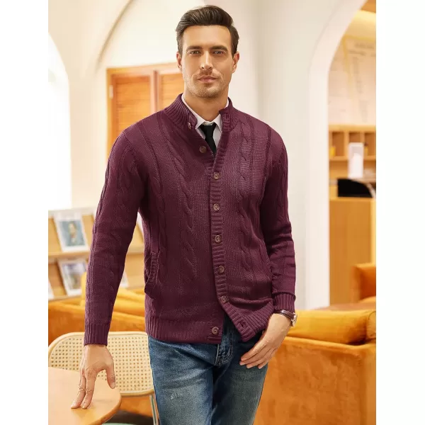 COOFANDY Men's Cardigan Sweater Slim Fit Stand Collar Cardigan Casual Cable Knitted Button Down Sweater with Pockets