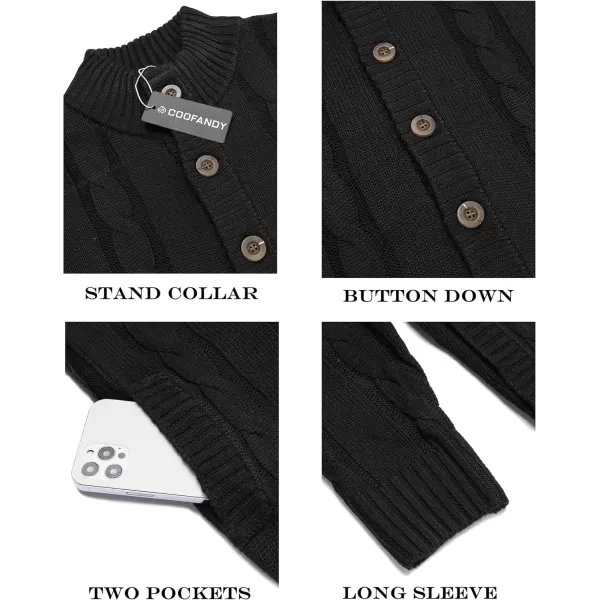 COOFANDY Men's Cardigan Sweater Slim Fit Stand Collar Cardigan Casual Cable Knitted Button Down Sweater with Pockets