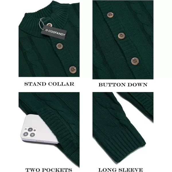 COOFANDY Men's Cardigan Sweater Slim Fit Stand Collar Cardigan Casual Cable Knitted Button Down Sweater with Pockets