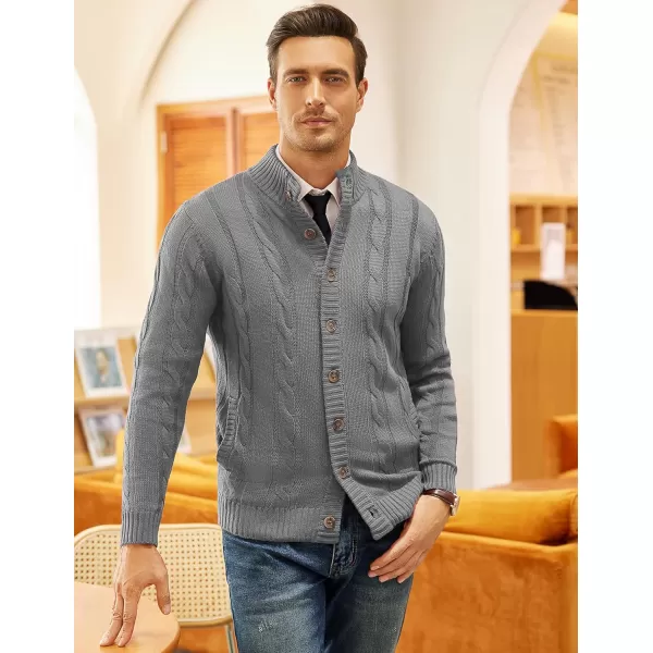 COOFANDY Men's Cardigan Sweater Slim Fit Stand Collar Cardigan Casual Cable Knitted Button Down Sweater with Pockets
