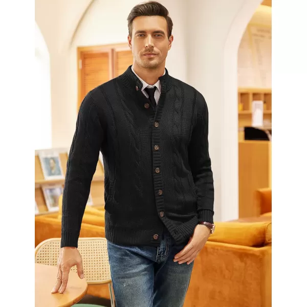 COOFANDY Men's Cardigan Sweater Slim Fit Stand Collar Cardigan Casual Cable Knitted Button Down Sweater with Pockets