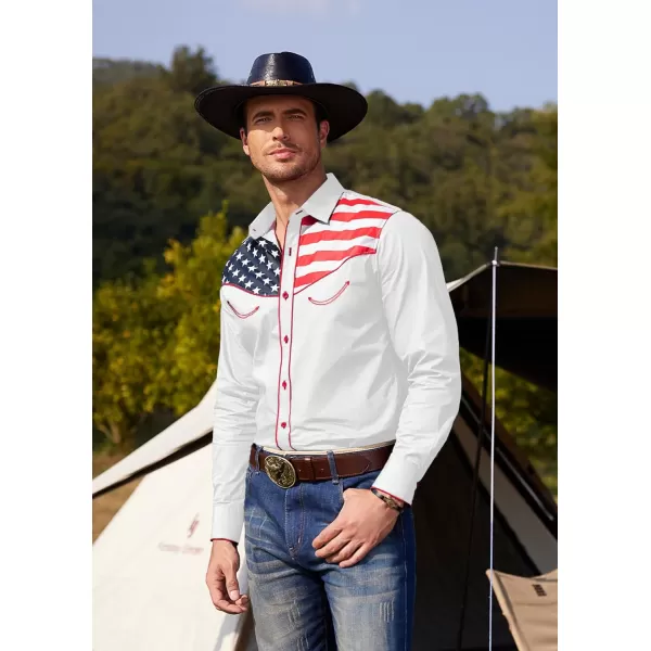 COOFANDY Men's Casual American Flag Button Down Shirts Slim Fit Long Sleeve Shirt