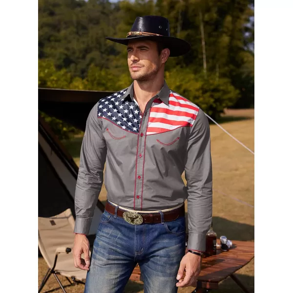 COOFANDY Men's Casual American Flag Button Down Shirts Slim Fit Long Sleeve Shirt