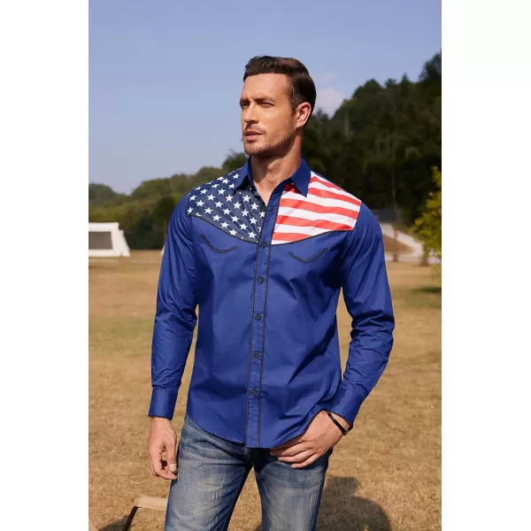 COOFANDY Men's Casual American Flag Button Down Shirts Slim Fit Long Sleeve Shirt