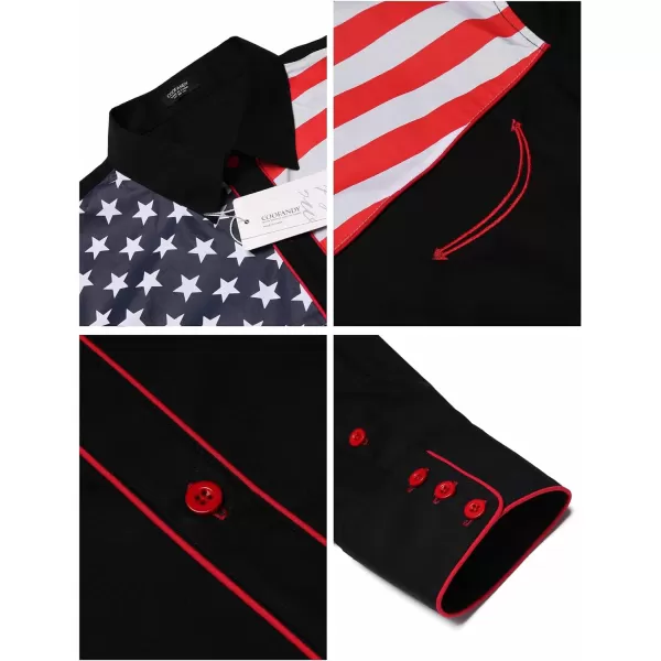 COOFANDY Men's Casual American Flag Button Down Shirts Slim Fit Long Sleeve Shirt