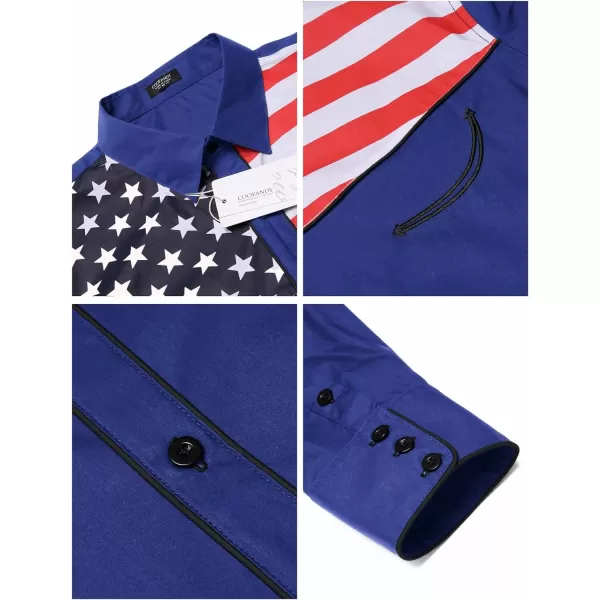 COOFANDY Men's Casual American Flag Button Down Shirts Slim Fit Long Sleeve Shirt