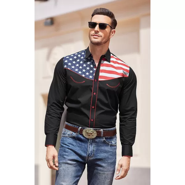 COOFANDY Men's Casual American Flag Button Down Shirts Slim Fit Long Sleeve Shirt