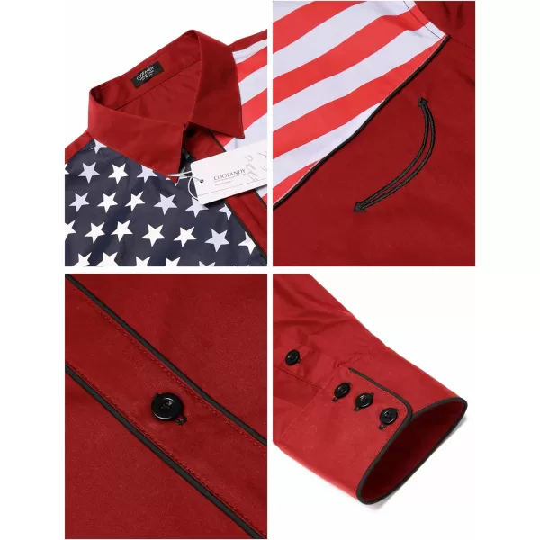 COOFANDY Men's Casual American Flag Button Down Shirts Slim Fit Long Sleeve Shirt