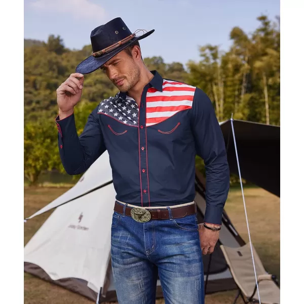 COOFANDY Men's Casual American Flag Button Down Shirts Slim Fit Long Sleeve Shirt