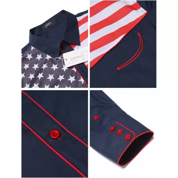 COOFANDY Men's Casual American Flag Button Down Shirts Slim Fit Long Sleeve Shirt