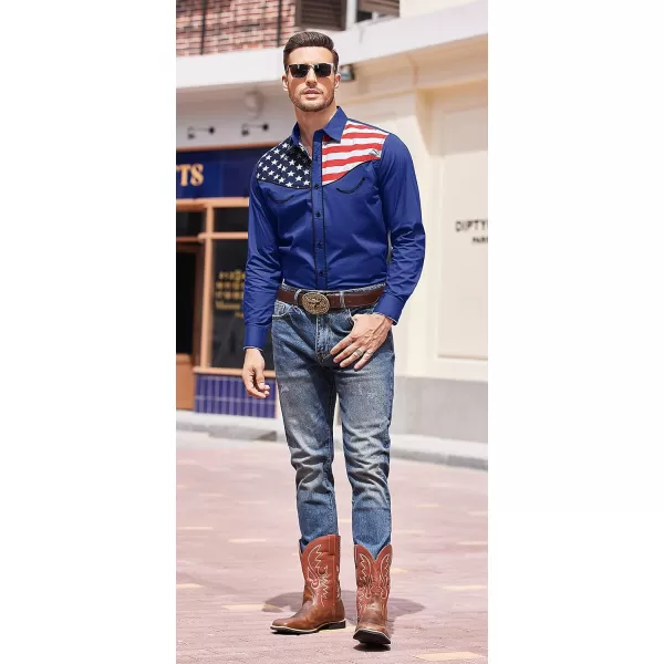 COOFANDY Men's Casual American Flag Button Down Shirts Slim Fit Long Sleeve Shirt