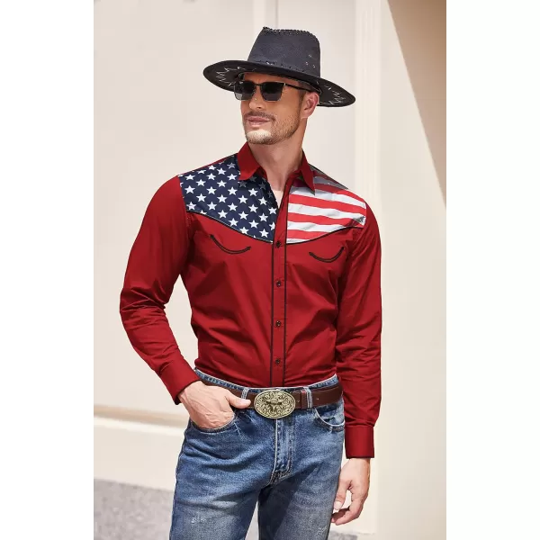 COOFANDY Men's Casual American Flag Button Down Shirts Slim Fit Long Sleeve Shirt