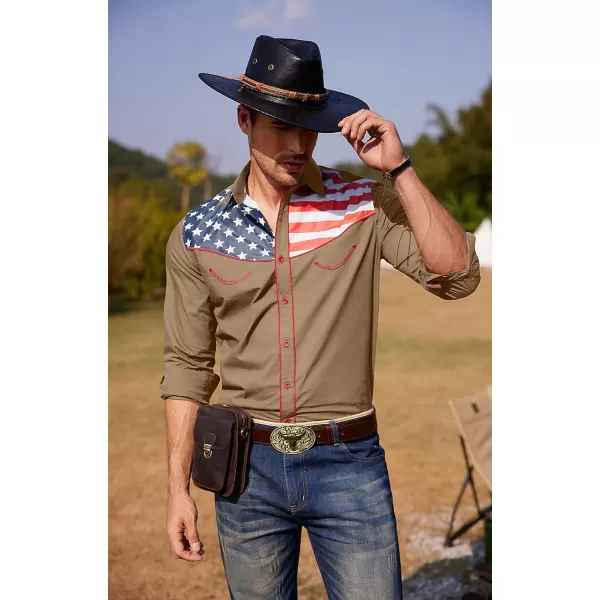 COOFANDY Men's Casual American Flag Button Down Shirts Slim Fit Long Sleeve Shirt