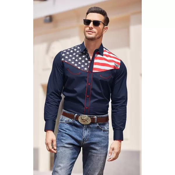 COOFANDY Men's Casual American Flag Button Down Shirts Slim Fit Long Sleeve Shirt
