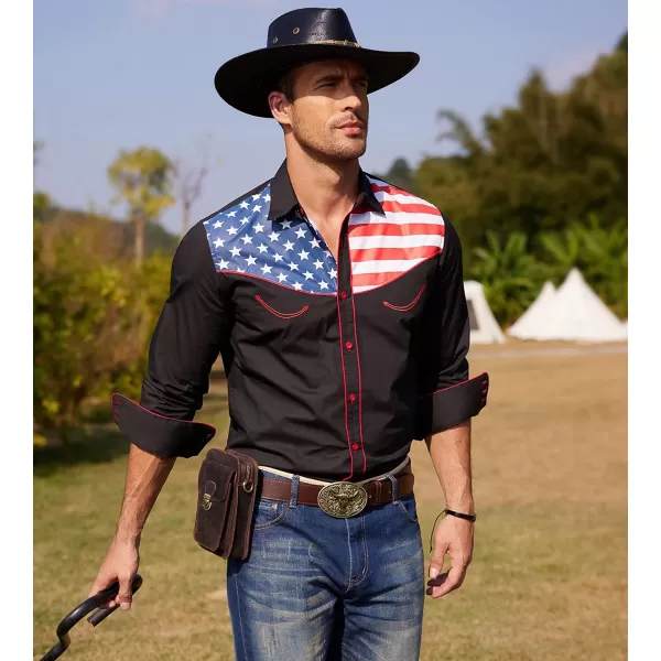 COOFANDY Men's Casual American Flag Button Down Shirts Slim Fit Long Sleeve Shirt